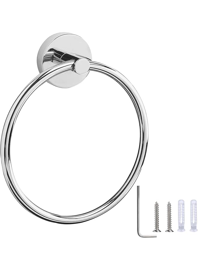 Towel Ring Stainless Steel Towel Holder Bathroom Round Hand Towel Ring Wall Mounted Hanging Towel Hanger with Fixing Accessories (Silver)