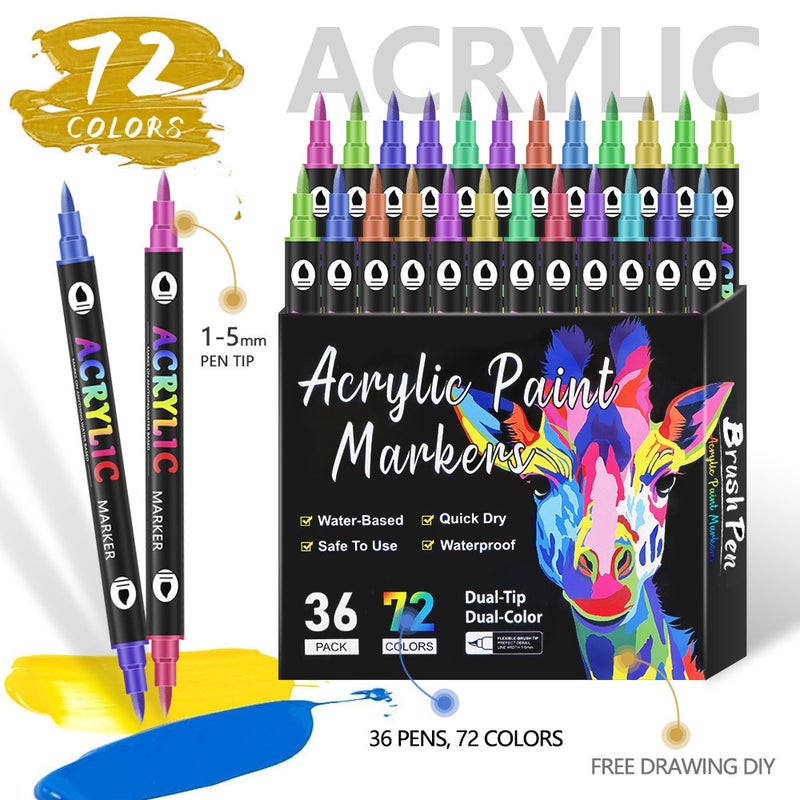 Dual Head Dual Color Acrylic Marker Pen Set 72 Colors - Image 2