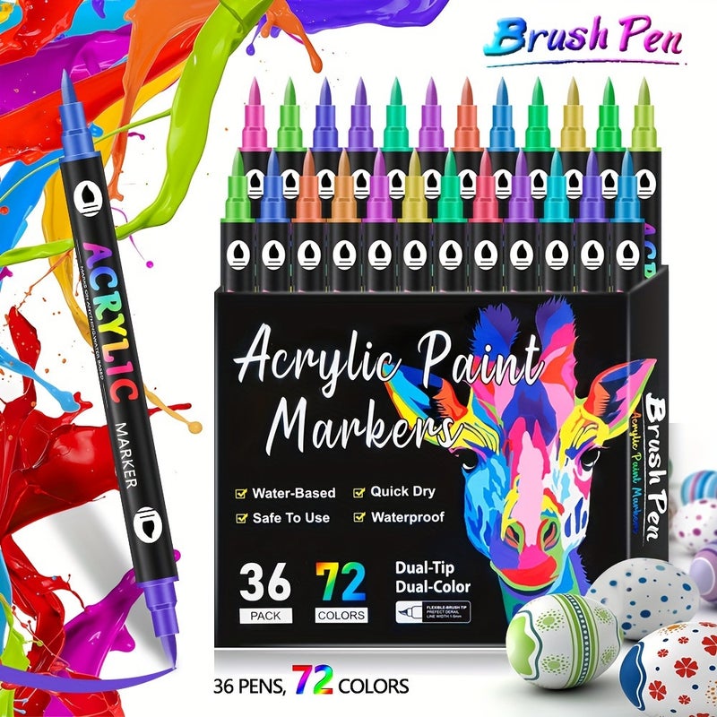 Dual Head Dual Color Acrylic Marker Pen Set 72 Colors - Image 1