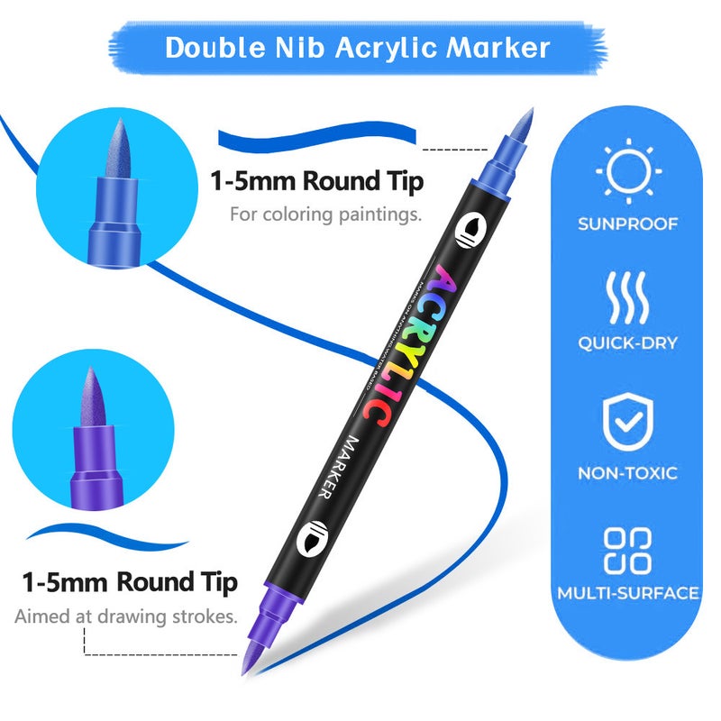 Dual Head Dual Color Acrylic Marker Pen Set 72 Colors - Image 4