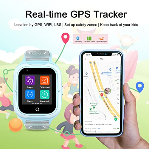 LogHog Wonlex 4G Smart Watch for Kids Call and Text Boys Girls 4-12 Baby Watches with SIM Card GPS Tracker Touch Screen Kids Phone Watch Voice Video Calling Messaging (Blue) - Image 2