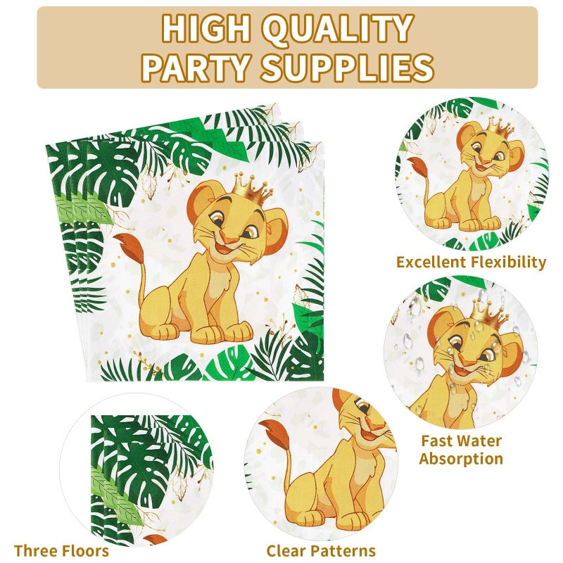 Grencian 96 PCS Lion Baby Shower Supplies - 350GSM Jungle Lion Party Plates, Napkins & Tableware Sets - A Little King is on His Way - Safari Baby Shower Birthday Party Favors - Serves 24 - Image 4