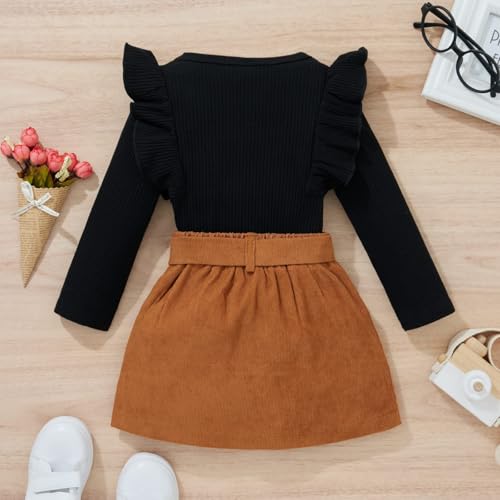 fhutpw Baby Toddler Girl Outfits Fall Winter Clothes Turtleneck Knitted Cotton Long Sleeves Tops & Button Mini Skirts Set - Image 3