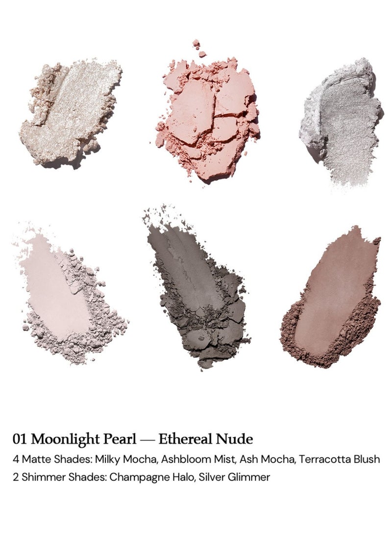 Flower Knows Shell's Jewel Eyeshadow Palette – 6 Nude & Pink Shades with Matte and Shimmer – 01 Moonlight Pearl - Image 3