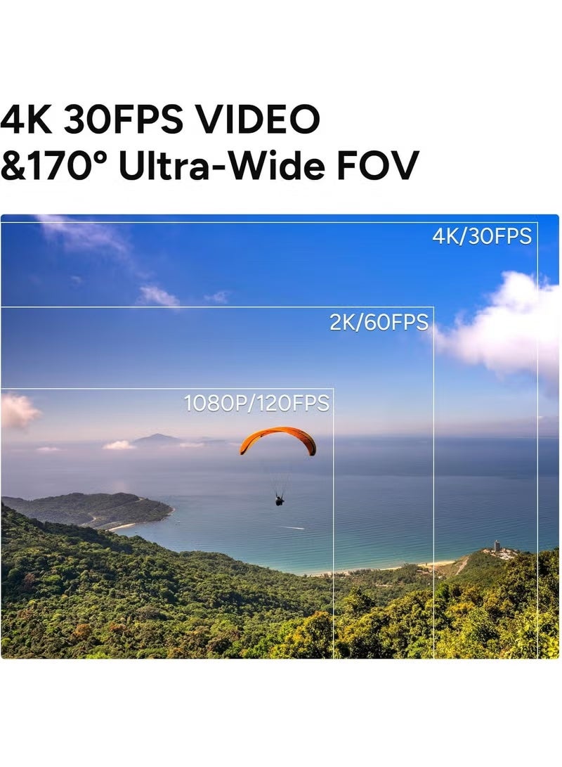 أس جي كام كاميرا 4K للحركة، كاميرا جيبية، تثبيت مستقر، مقاومة للماء، كاميرا قبعة صغيرة، مجال رؤية 170 درجة، مناسبة لتصوير الفيديو وبرمجة الويب، مزودة بمنفذ صوت وميكروفون مدمج، مع مجموعات تركيب القبعة، اللون الأسود - Image 4
