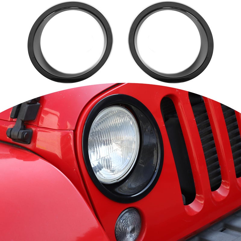 RTTCZ for Wrangler JK Headlight Cover Trim Bezels for Jeep Wrangler JK JKU 20072017 Black Exterior Accessories 2pcs
