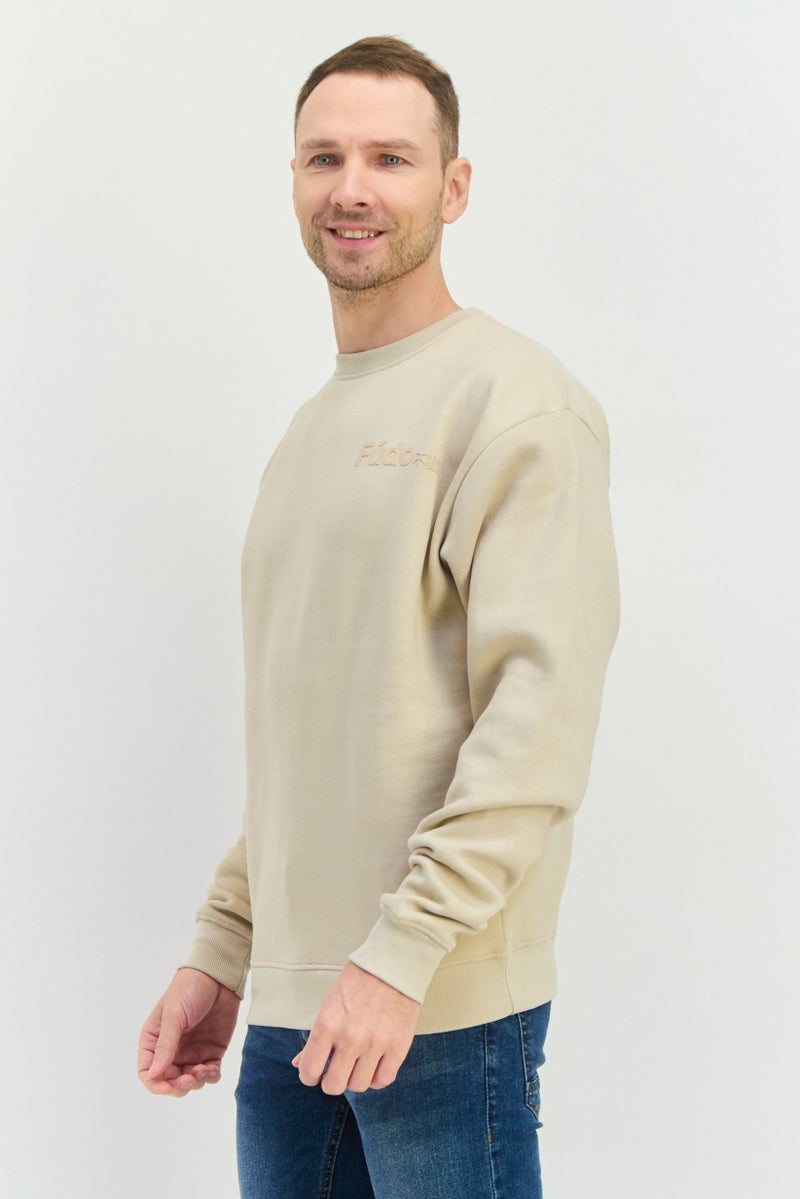 Fudo Men Crew Neck Long Sleeve Graphic Print Sweatshirt, Beige - Image 4