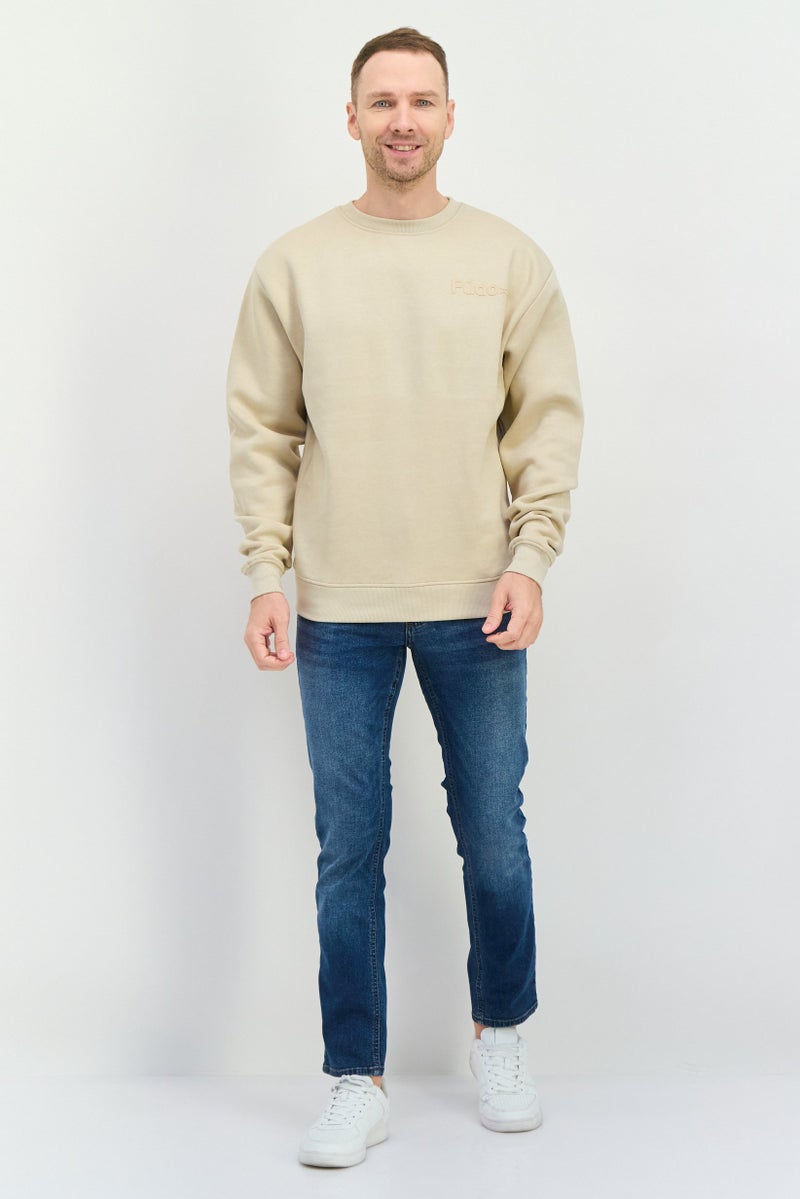 Fudo Men Crew Neck Long Sleeve Graphic Print Sweatshirt, Beige - Image 3