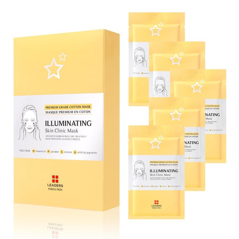 Leaders Insolution Illuminating Skin Clinic Mask  Omega3  Purslane Extract for Radiant Glow  Niacinamide Brightening Treatment  Even Skin Tone  100 Natural Cotton 5 Sheets