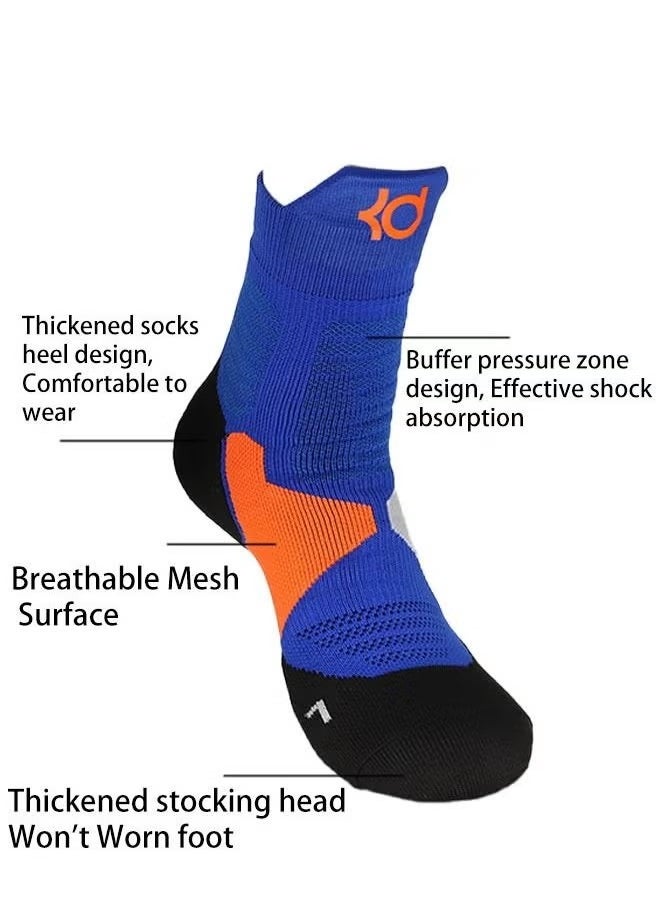 Unewshi 2 pairs Elite Basketball Socks Cushioned Athletic Breathable Mid Socks, Compression Sports Training Thick Socks for Men Boys Blue/Orange  - Image 4