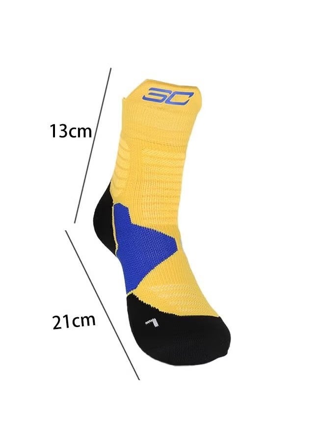Unewshi 2 pairs Elite Basketball Socks Cushioned Athletic Breathable Mid Socks, Compression Sports Training Thick Socks for Men Boys Blue/Orange  - Image 5