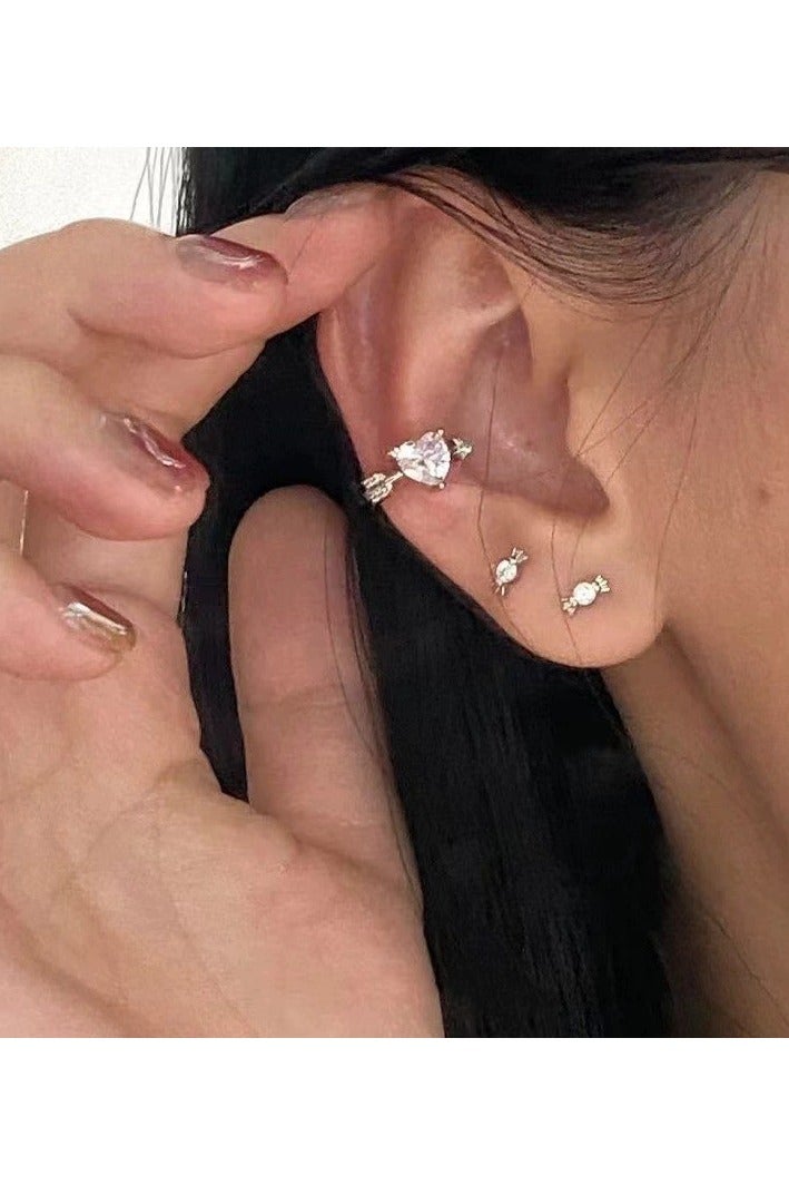 Goolsky Arrow Pierced Heart Ear Cuff – Sparkling Non-Pierced Cartilage Clip Earrings, Delicate No-Pain Ear Clips for Women, Trendy Everyday Jewelry - Image 2