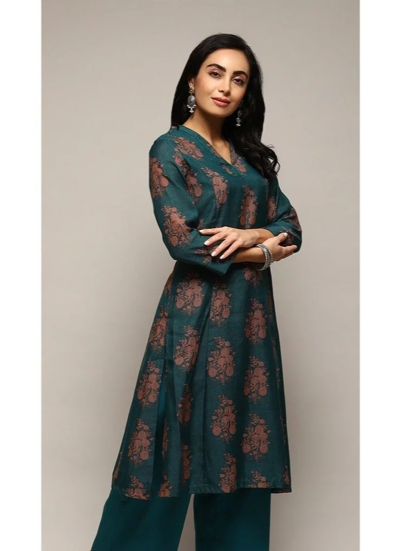 بيبا مجموعة بدلة كرتا بالاسو مطبوعة باللون الأخضر بوليستر على شكل A