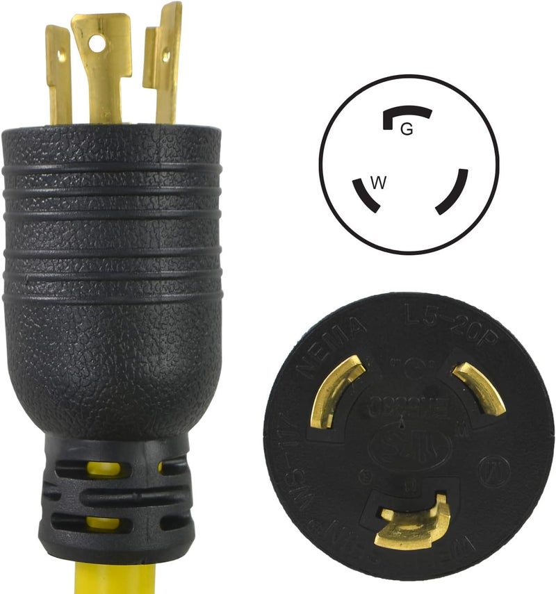 Conntek PL520520 NEMA L5-20P to NEMA 5-15/20R Pigtail Adapter, UL Listed - Image 2