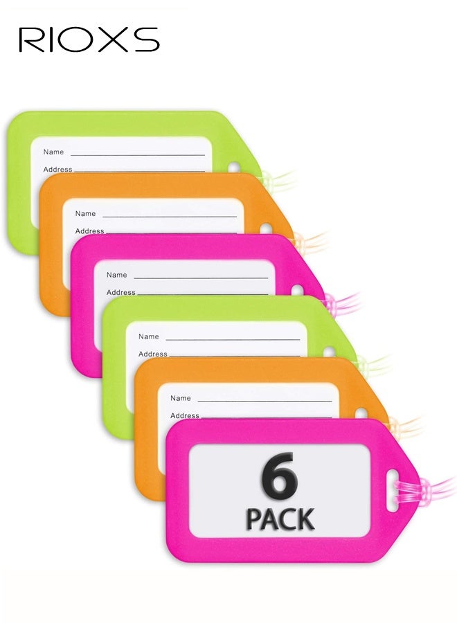 ريوكس مجموعة من 6 بطاقات أمتعة، بطاقات أمتعة زاهية مع غشاء مقاوم للماء، بطاقات أسماء للأطفال، أساسيات السفر بالطائرة، إكسسوارات سفر أساسية، ألوان متنوعة. - Image 1