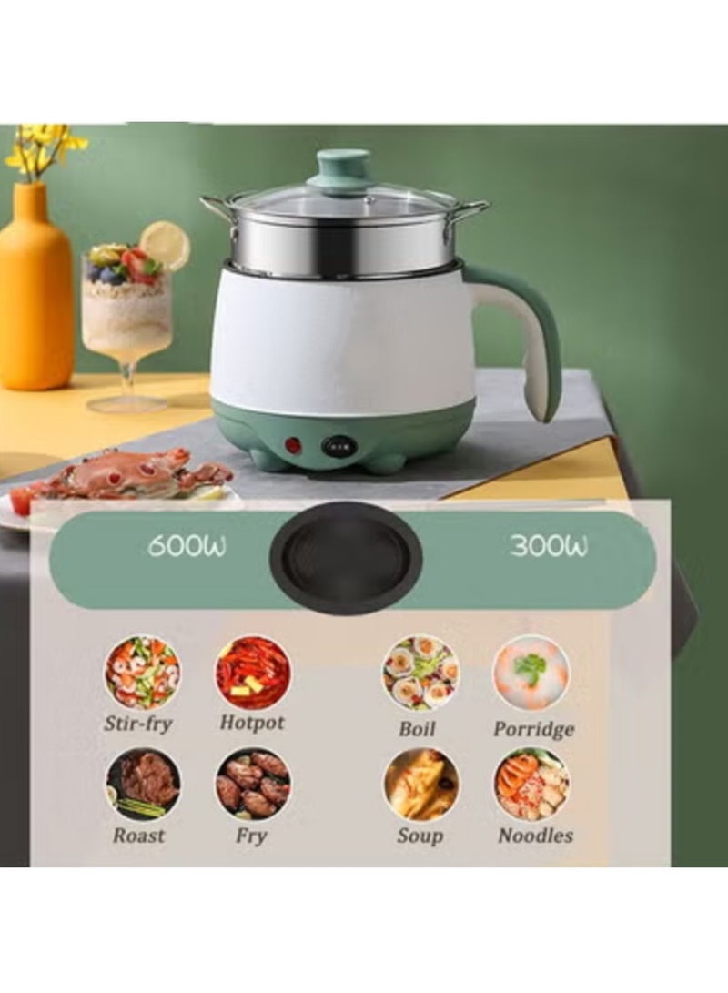 Smart Mini Electric Pot - 1.8L Compact Cooker with Steamer for Dorms, 300W/600W Dual Power, Non-Stick Stainless Steel Pot, Perfect for Noodles, Soup & Hot Pot (Grey)  - Image 3