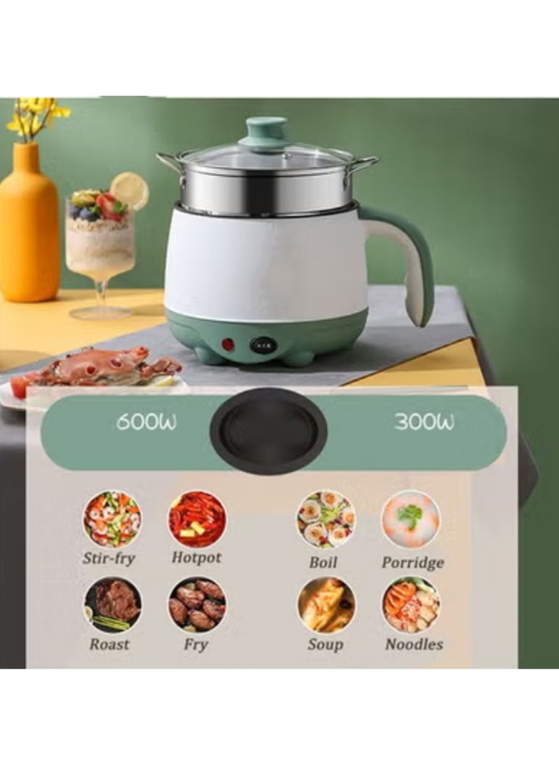 Smart Mini Electric Pot - 1.8L Compact Cooker with Steamer for Dorms, 300W/600W Dual Power, Non-Stick Stainless Steel Pot, Perfect for Noodles, Soup & Hot Pot (Grey)  - Image 1