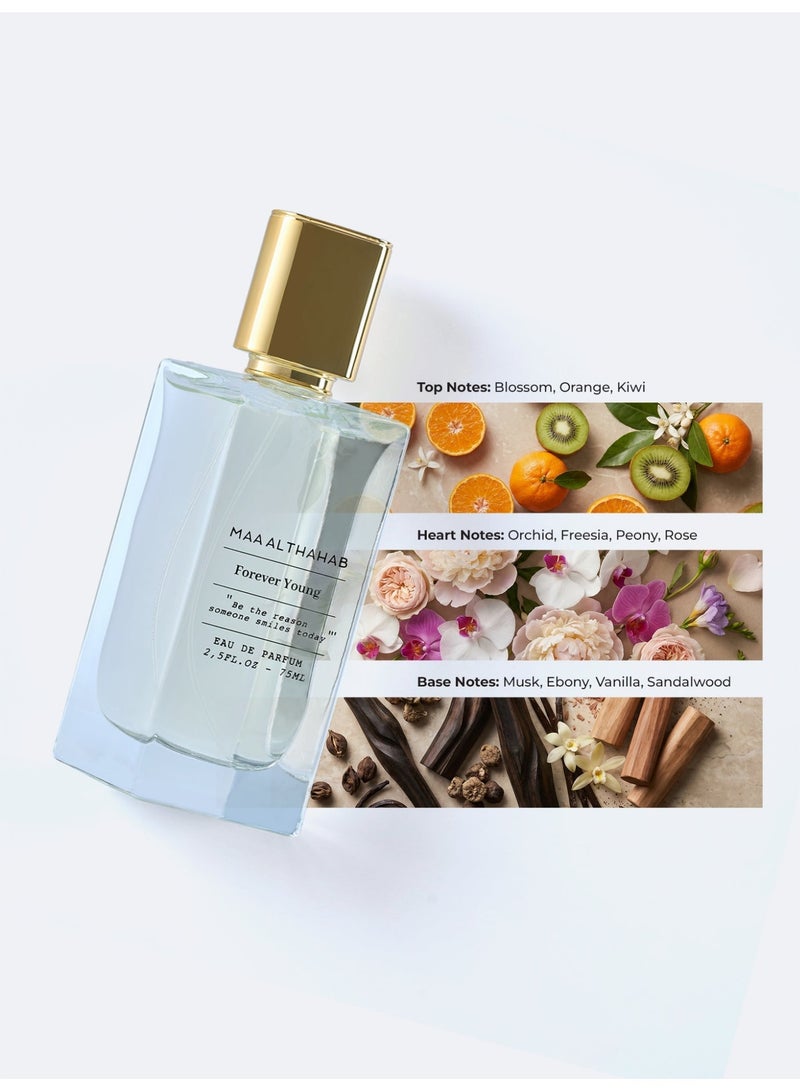 ماء الذهب فوريفر يونغ  |  أو دو بارفان | عطر نسائي ثابت يدوم طويلاً وبرائحة حيوية | 75 مل | للنساء اللواتي يجسدن الأناقة والشباب - Image 3