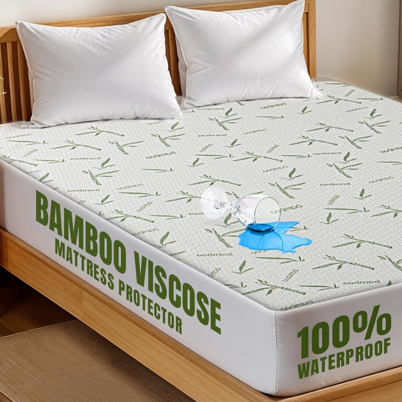 Utopia Bedding Waterproof Cooling Mattress Protector Full Size Bed, Premium 200 GSM Viscose Made from Bamboo Mattress Cover, Fits 15 Inches Deep, Fitted Style with Stretchable Pockets - Image 1