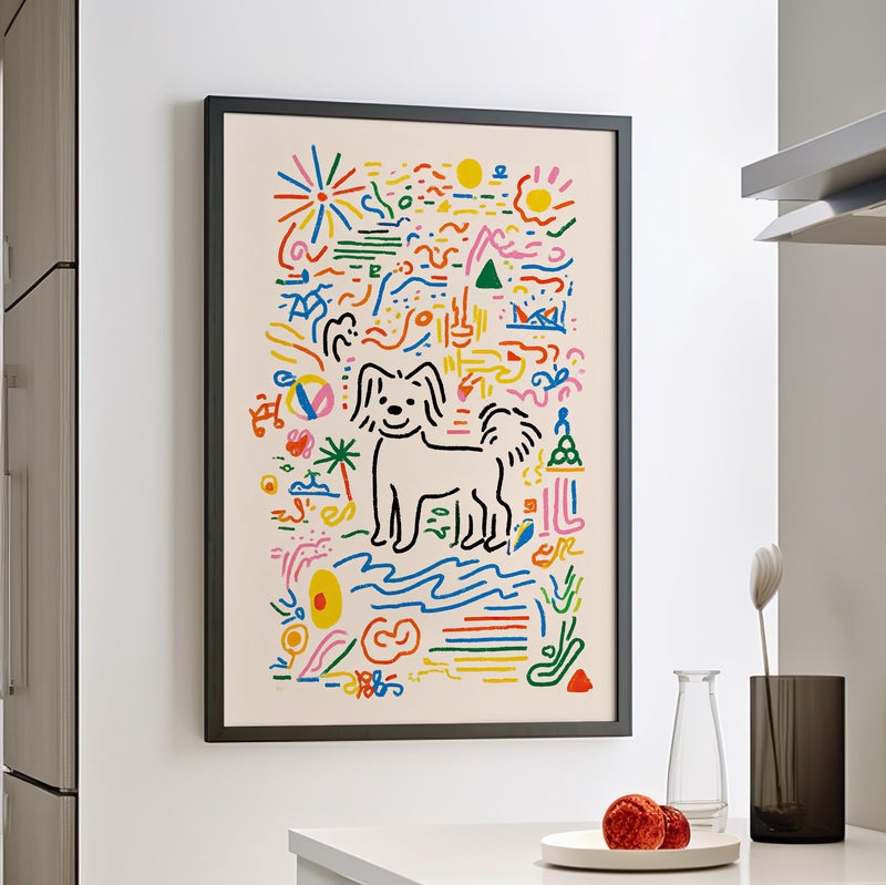 TNESSENTIAL Colorful Dog Doodle Portrait Poster or Canvas Print, Whimsical Summer Art, Funny Dog Illustration, Beach Vibes Modern Playful Kids Wall Art - Image 3