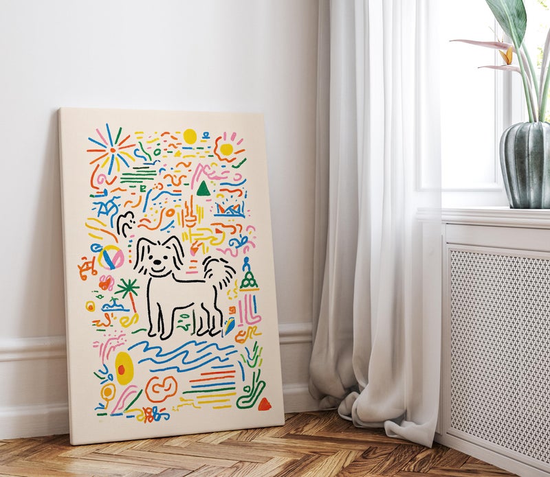 TNESSENTIAL Colorful Dog Doodle Portrait Poster or Canvas Print, Whimsical Summer Art, Funny Dog Illustration, Beach Vibes Modern Playful Kids Wall Art - Image 4