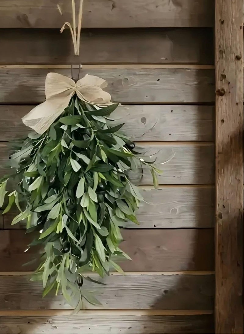 كيلا إكليل على شكل دمعة - إكليل زيتون صناعي معلق على الحائط - 60 سم/23.62 بوصة، إكليل زيتون أخضر، زينة احتفالية للمناسبات، مثالي لحفلات الزفاف وأعياد الميلاد والمهرجانات الربيعية، مصنوع من الزيتون الصناعي. - Image 2