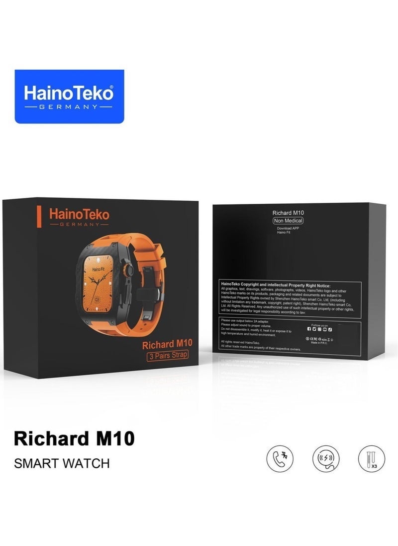 HainoTeko Richard M10 Smart Watch – Wireless Charger, 3 Pairs of Straps, Inbuilt Protection Case, Heart Rate Monitor, Fitness Tracker, Sleep Tracker, Customizable Watch Faces – Designed for Men & Boys - Image 3