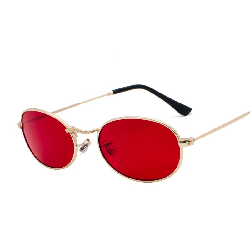 Generic JETTE 1447 Retro Oval Metal Sunglasses Unisex Gold Frame red c8 