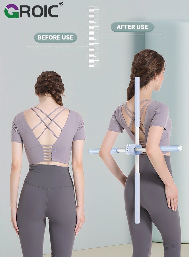 GROIC Back Straightener Posture Corrector, Yoga Sticks Stretching Tool for Posture, Humpback Correction Sticks Stretching Tool, Back Brace Women Posture Corrector for Men kids -Blue  - Image 3