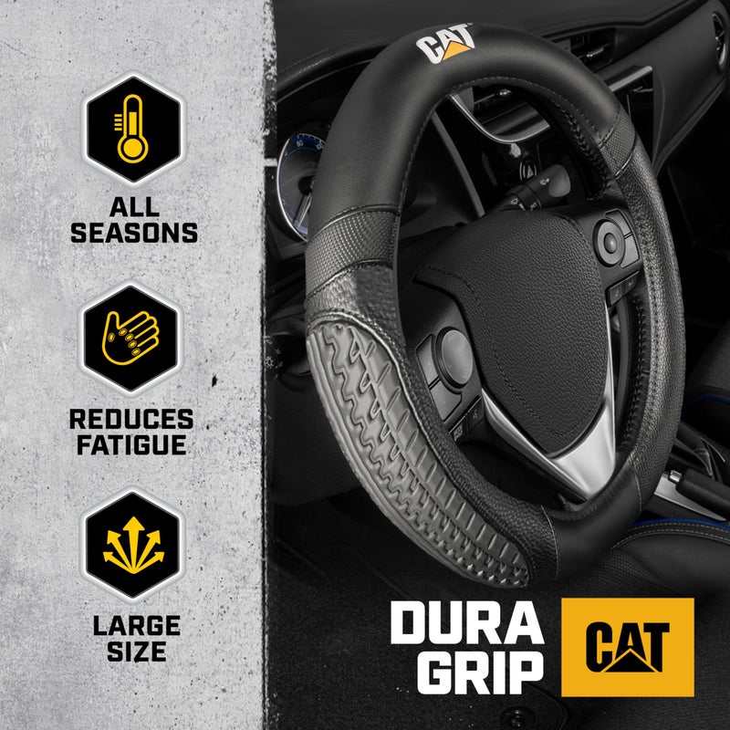 CATÂ® DuraGrip Car Steering Wheel Cover, Black Tire Tread Traction Design, Auto Steering Wheel Cover for Cars Trucks Vans SUVs, Improve Grip and Control, Durable Comfortable - Large 16" Inches - Image 2