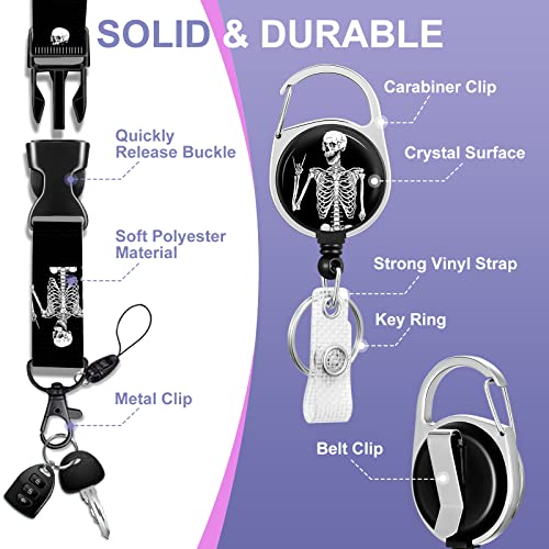 Toykee ID Badge Holder with Lanyard and Retractable Badge Reel Clip, Funny Horror Skeleton Card Name Tag Lanyard Vertical ID Protector Bage Clips for Nurse Nursing Doctor Teacher Student - Image 4