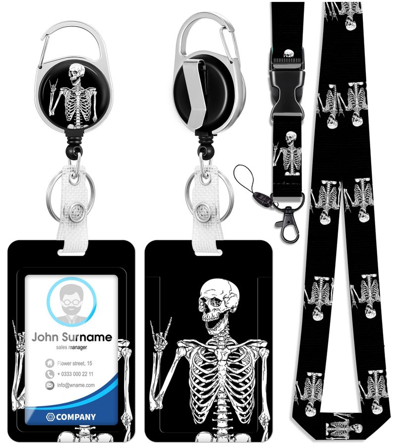Toykee ID Badge Holder with Lanyard and Retractable Badge Reel Clip, Funny Horror Skeleton Card Name Tag Lanyard Vertical ID Protector Bage Clips for Nurse Nursing Doctor Teacher Student - Image 1