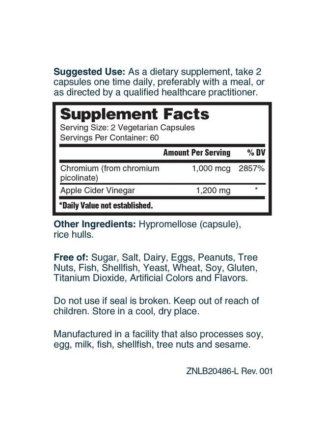 Nature's Lab Apple Cider Vinegar 1200Mg With Chromium 120 Capsules (60 Day Supply) - Image 5