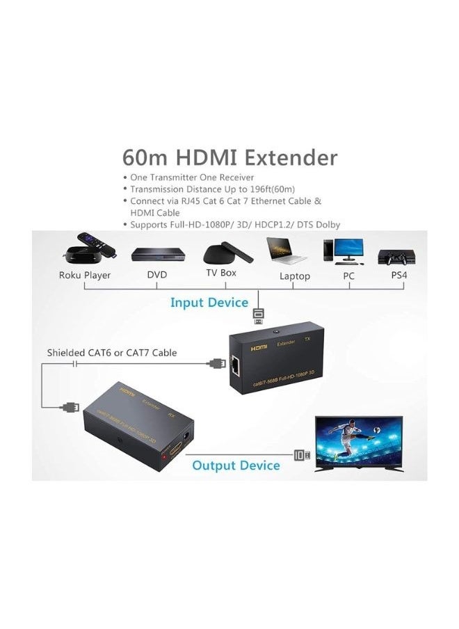 XLT - HDMI Ethernet Extender to RJ45 1080P, Connect Over by Cat6 Cat7 Cable - 60m - Image 1