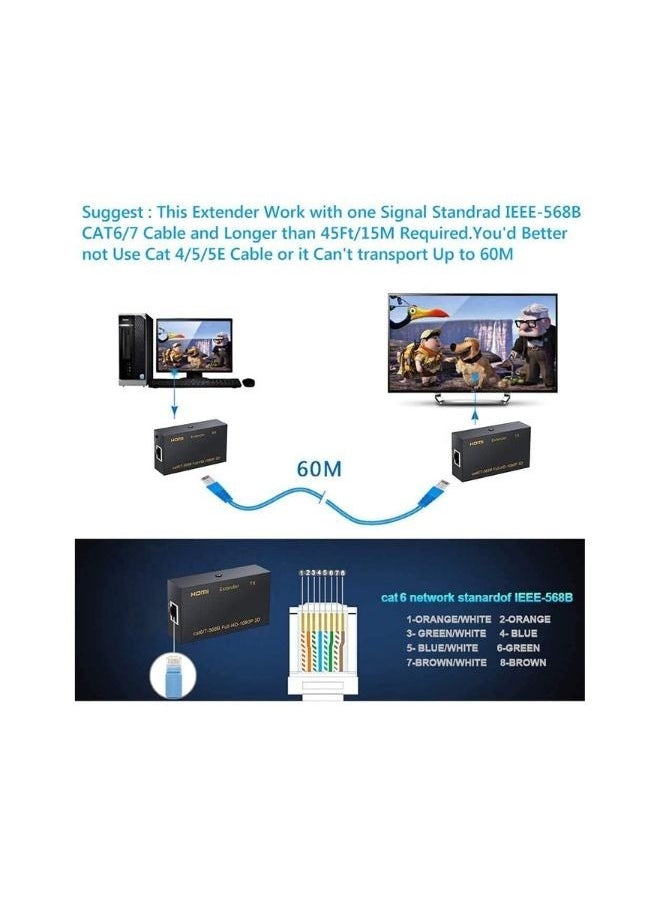 XLT - HDMI Ethernet Extender to RJ45 1080P, Connect Over by Cat6 Cat7 Cable - 60m - Image 1