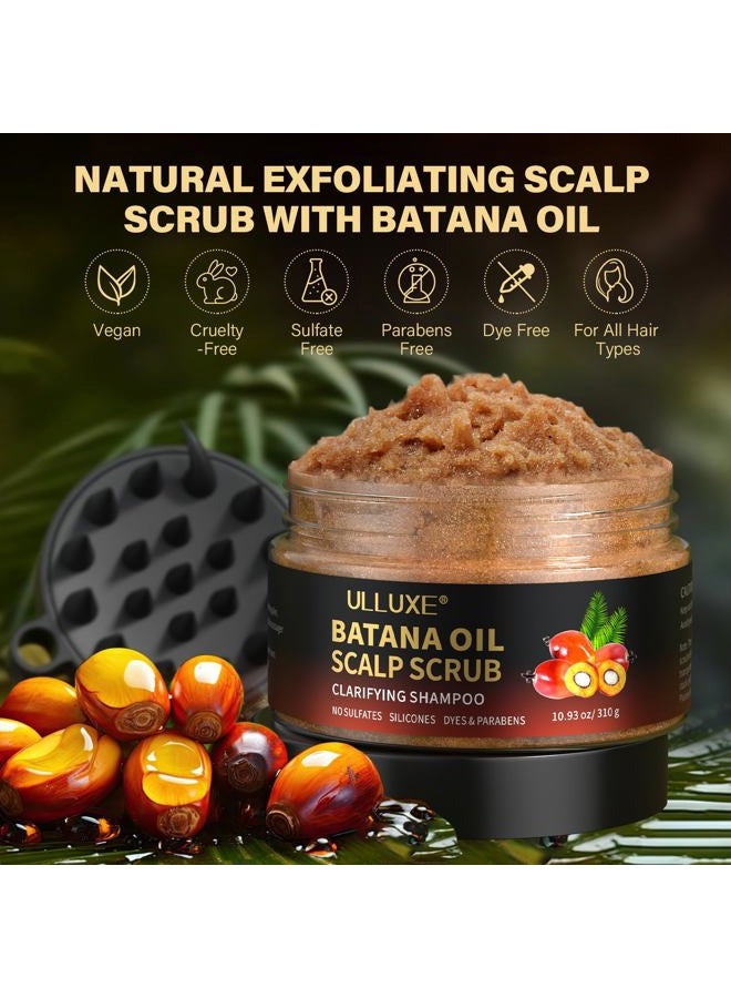 ulluxe Scalp Scrub, Batana Oil Scalp Exfoliator 2-in-1 Clarifying Shampoo with Rosemary Mint, Hair Care Scalp Cleanser for Itchy Oily Scalp, Removes Build Up & Dandruff, Includes Scalp Massager, 10.93 oz - Image 3