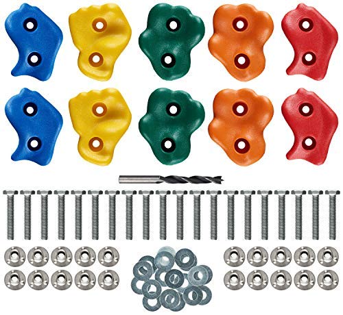 Safe Kidz 10 Assorted Deluxe Rock Climbing Holds for Kids Outdoor Climbing Stones Kit with 20 Swing Safe Fasteners Drill Bit Easy to Install on Lumber from 34 to 125 Thick - Image 1