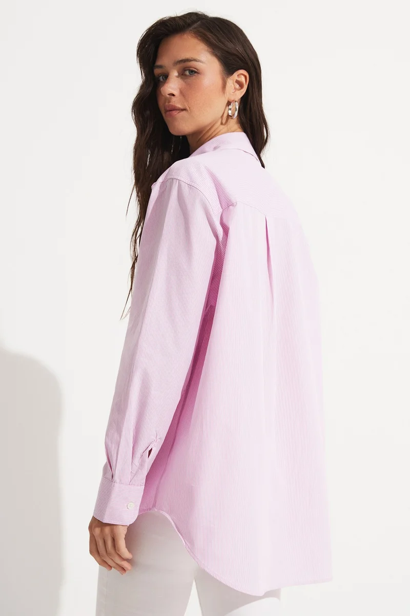 جون Loose Cut Pink Striped Cotton Shirt