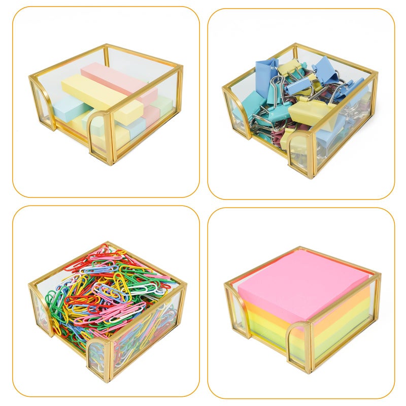 Shonmogar Glass Sticky Note Holder, Gold Post It Note Dispenser for Desk,3 x 3 Inch Post It Note Holder,Stylish Sticky Note Dispenser for Home Office Desk - Image 5