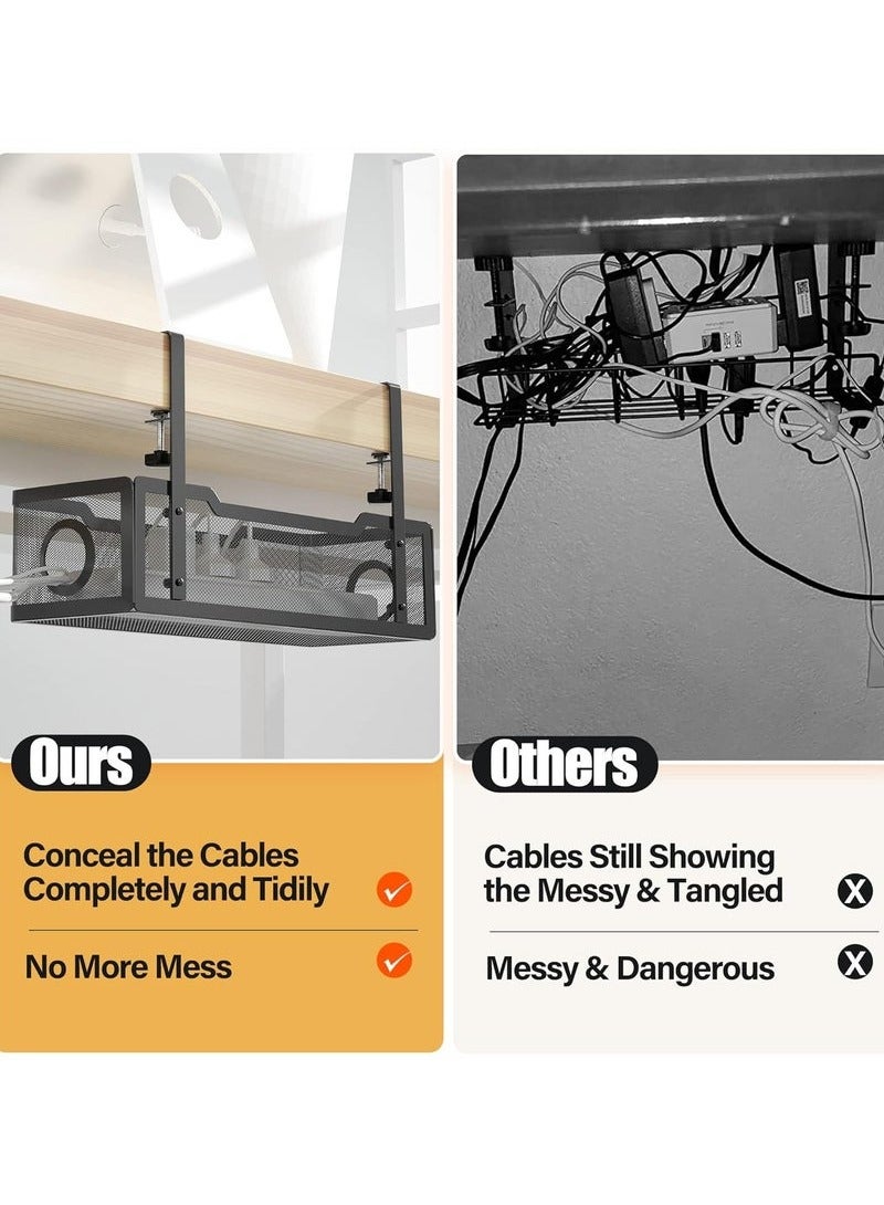 Arabest Under Desk Cable Management Tray, Metal Long Arms(3.9in), No Drill Mesh Desk Cable Tray, Wire Management Tray Cable Management Box for Office, Desk Cable Tray Wire Organizer, 1 Pack, Black - Image 3