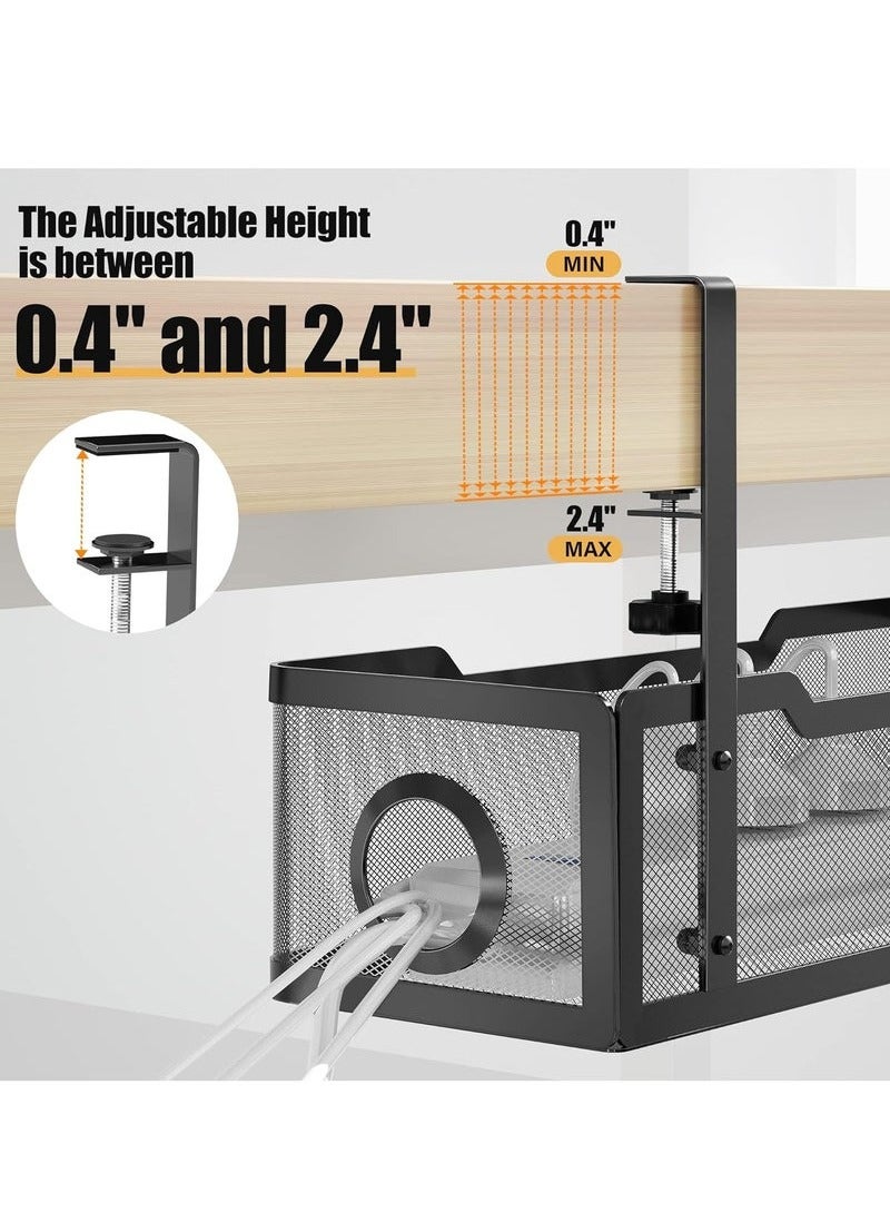 Arabest Under Desk Cable Management Tray, Metal Long Arms(3.9in), No Drill Mesh Desk Cable Tray, Wire Management Tray Cable Management Box for Office, Desk Cable Tray Wire Organizer, 1 Pack, Black - Image 2
