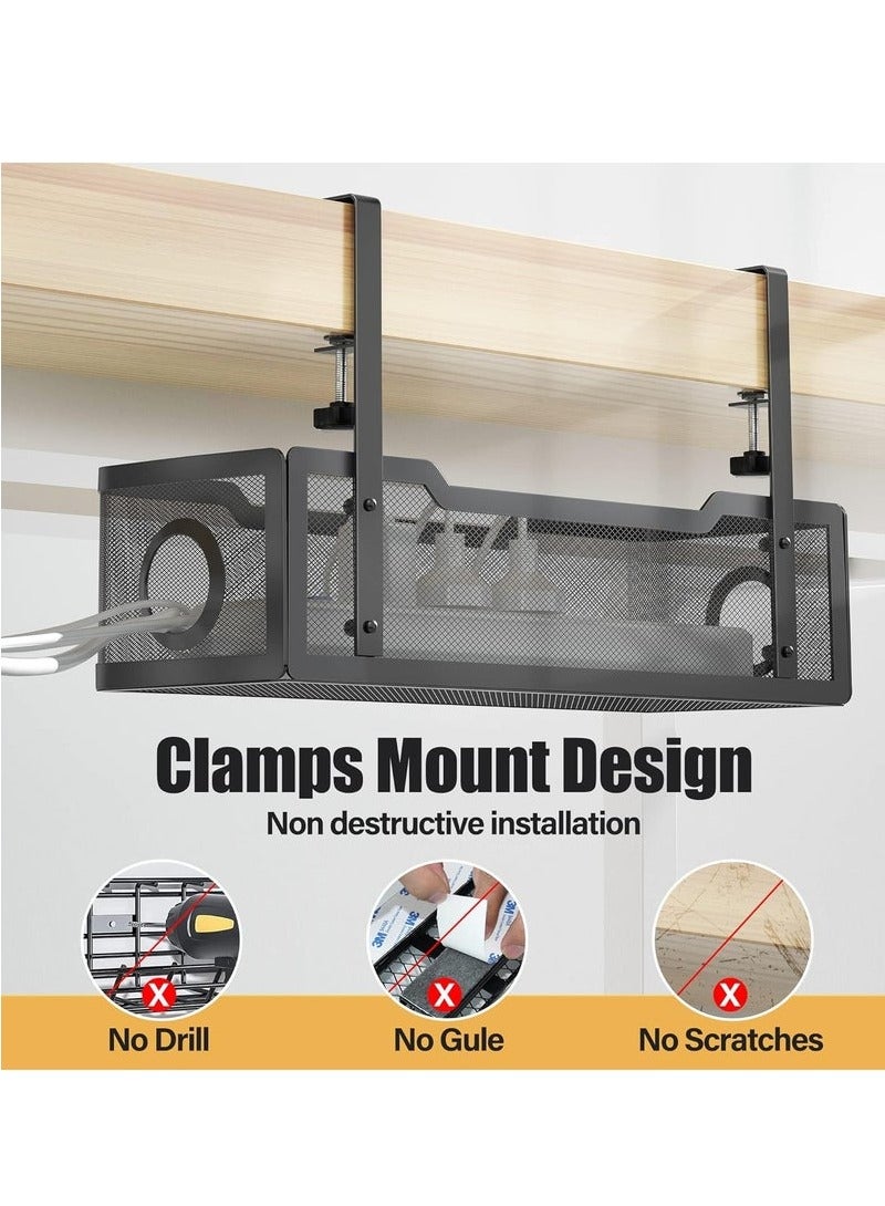 Arabest Under Desk Cable Management Tray, Metal Long Arms(3.9in), No Drill Mesh Desk Cable Tray, Wire Management Tray Cable Management Box for Office, Desk Cable Tray Wire Organizer, 1 Pack, Black - Image 4