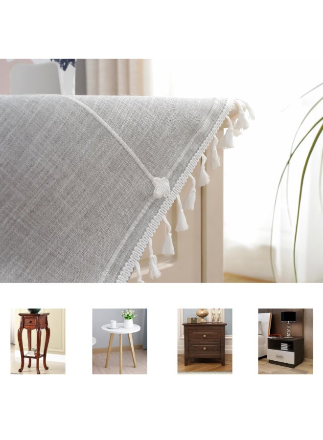 Cotton Linen Square Tablecloth with Tassel, Grey Lattice Pattern, 24x24 Inch - Image 5