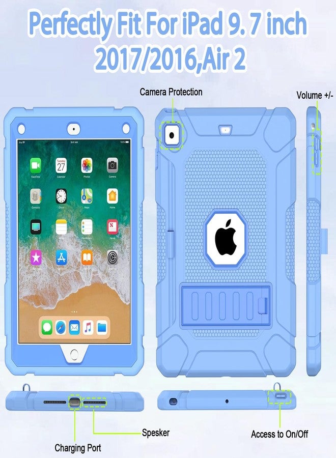 BMOUO جراب BMOUO لجهاز iPad الجيل السادس والخامس (9.7 بوصة، 2017/2018)، جراب واقٍ مقاوم للصدمات لجهاز iPad 9.7 بوصة مع حامل مدمج/حامل قلم لجهاز iPad الجيل السادس/الخامس، وAir 2، أزرق - Image 4