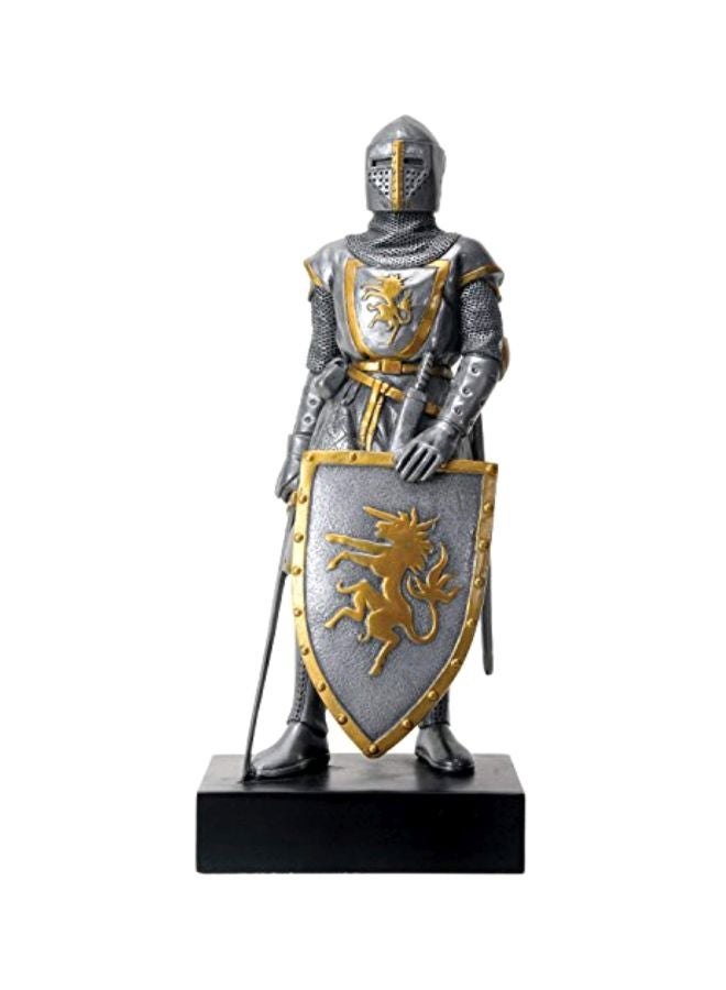 Silver Colored French Knight Design Standing Statue in Full Armor