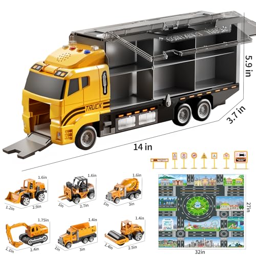 TEMI Construction Truck Set with Play Mat Carrier Truck Toys for Kids Toddlers DieCast Metal Toy Car Set Christmas Birthday Gift for Age 3 4 5 6  Years Old Boys Girls - Image 5