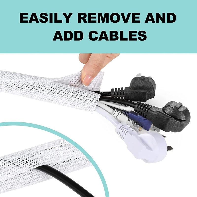 AGPTEK Cable Sleeve, 2Pack 5ft - 1.6 inch Cable Management Desk Cord Cover Organizer Wire Hider for Home Office Computer TV Wire Loom Tubing Pet Proof Cord Protector from Cat Dog Chewing, White - Image 4