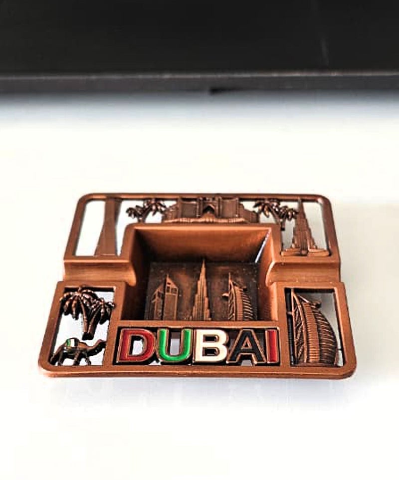 Souvenir Souq 2pcs Premium  Metal Ashtray Dubai | Zinc Alloy | UAE Flag Colors with Iconic Dubai Skylines, Copper & Antique - Image 5