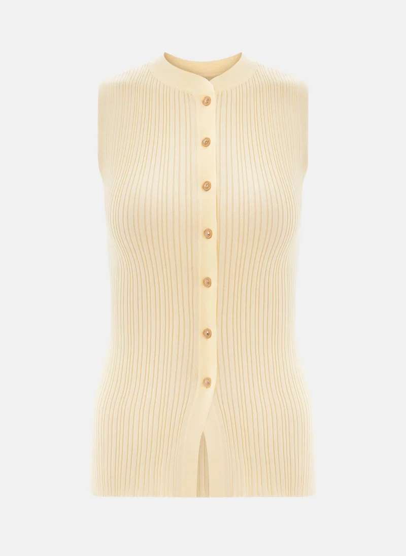 Lichi Rib-knit top with golden buttons