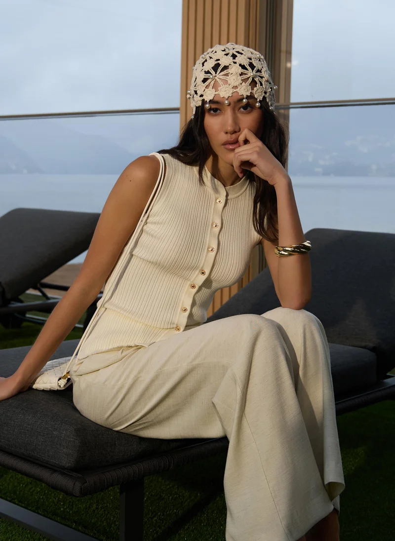 Lichi Rib-knit top with golden buttons